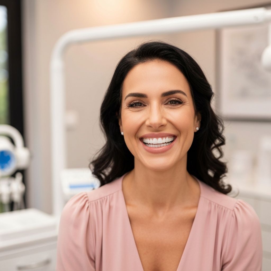 Paciente feliz com sorriso após implante dentário na Dentoplac